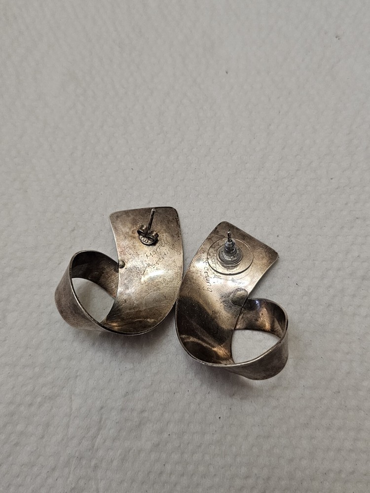 Vintage Native American Sterling Silver Earrings Signed Morrell Very Nice E4