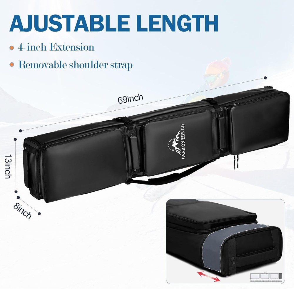 Extendable Rolling Snowboard Bag 155 185cm Padded