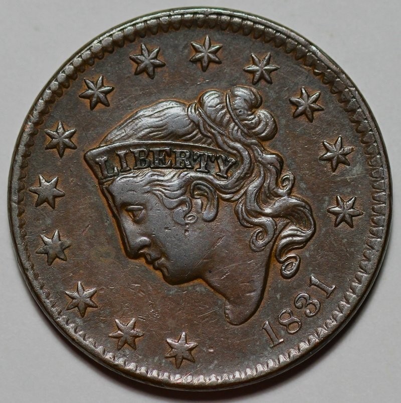 1831 Coronet Head Large Cent (N-7) - Large Letters - Double Profile