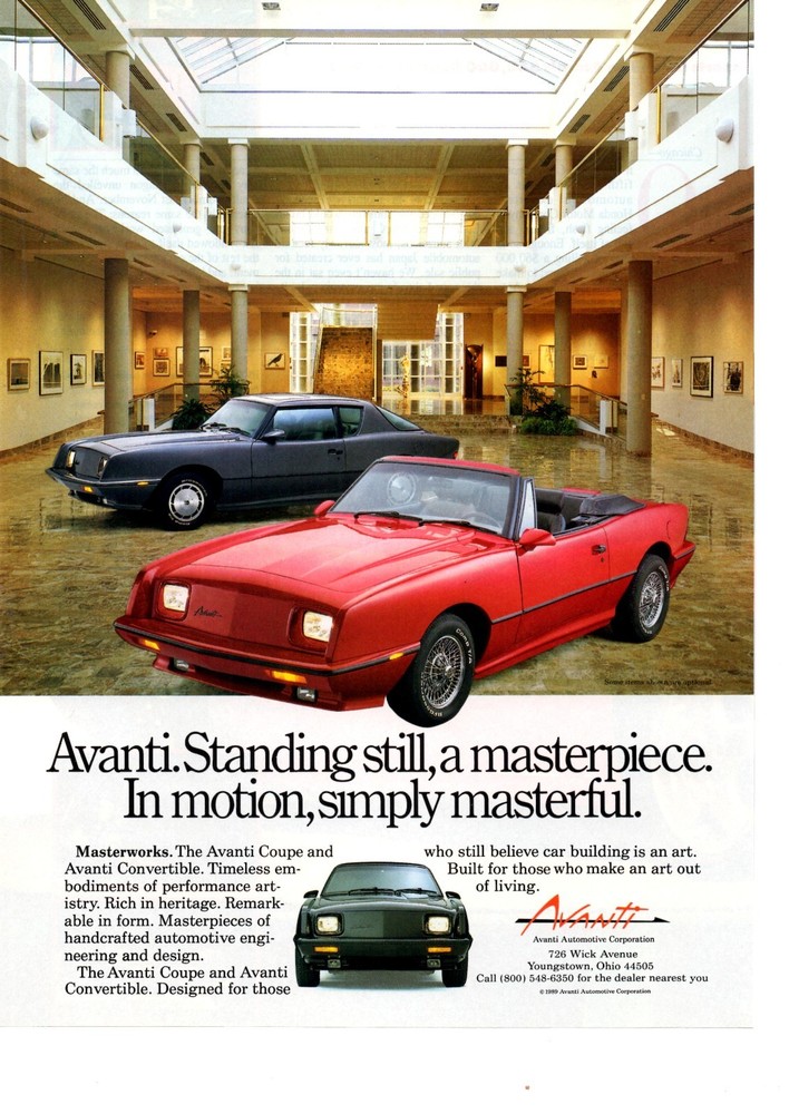 1989 STUDEBAKER AVANTI CONVERTIBLE & COUPE  ~  ORIGINAL PRINT AD