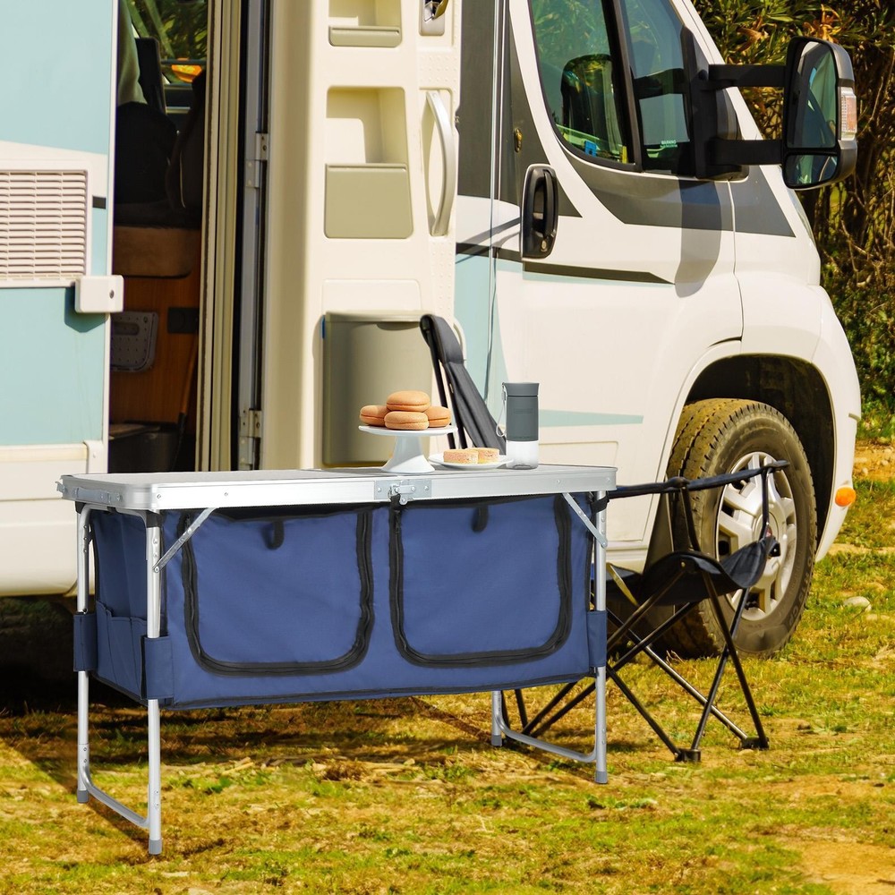 Folding Camping Kitchen Table W/Storage Lightweight BBQ Table Portable