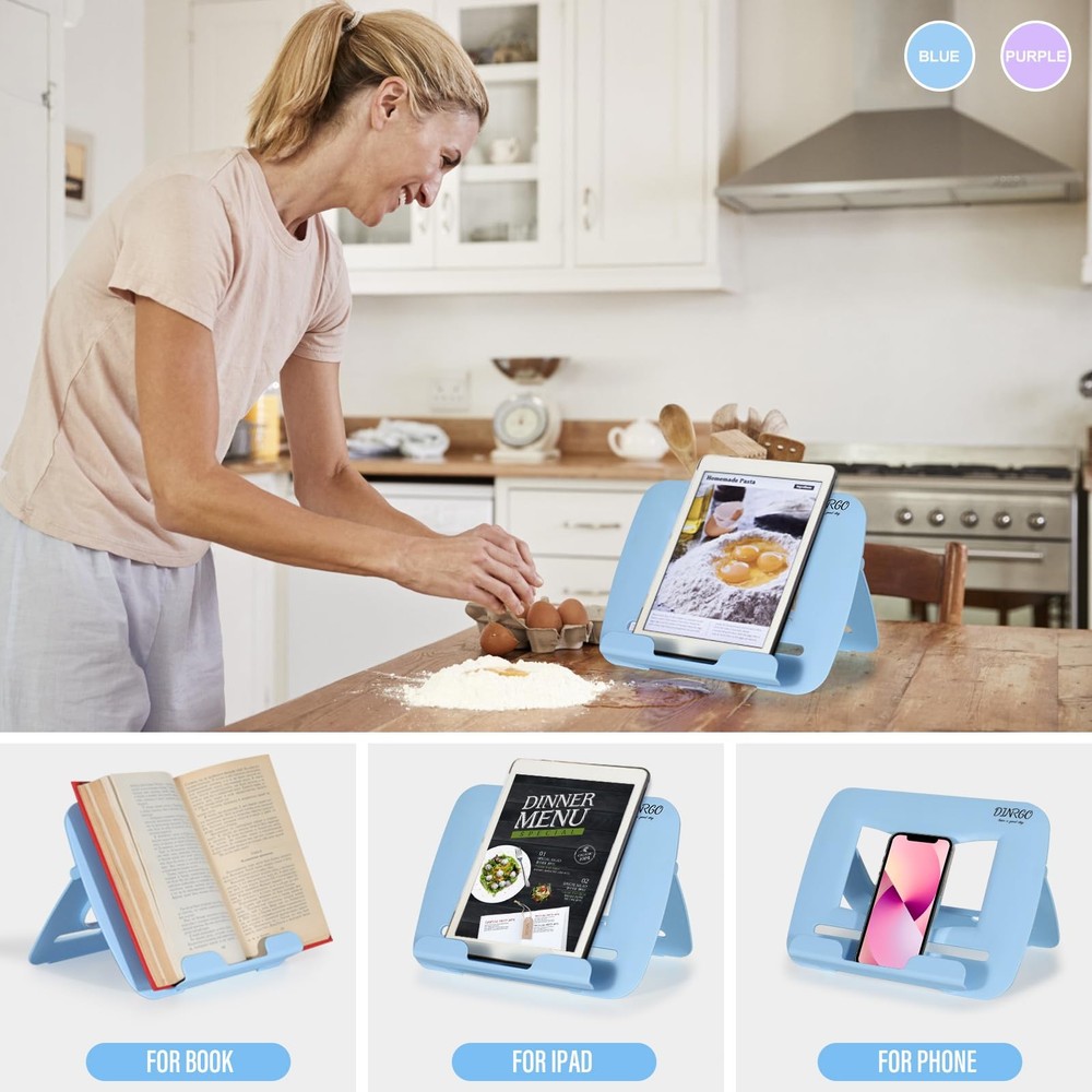 Book Stand - Adjustable & Portable Document Holder for Kitchen Reading Desk S...