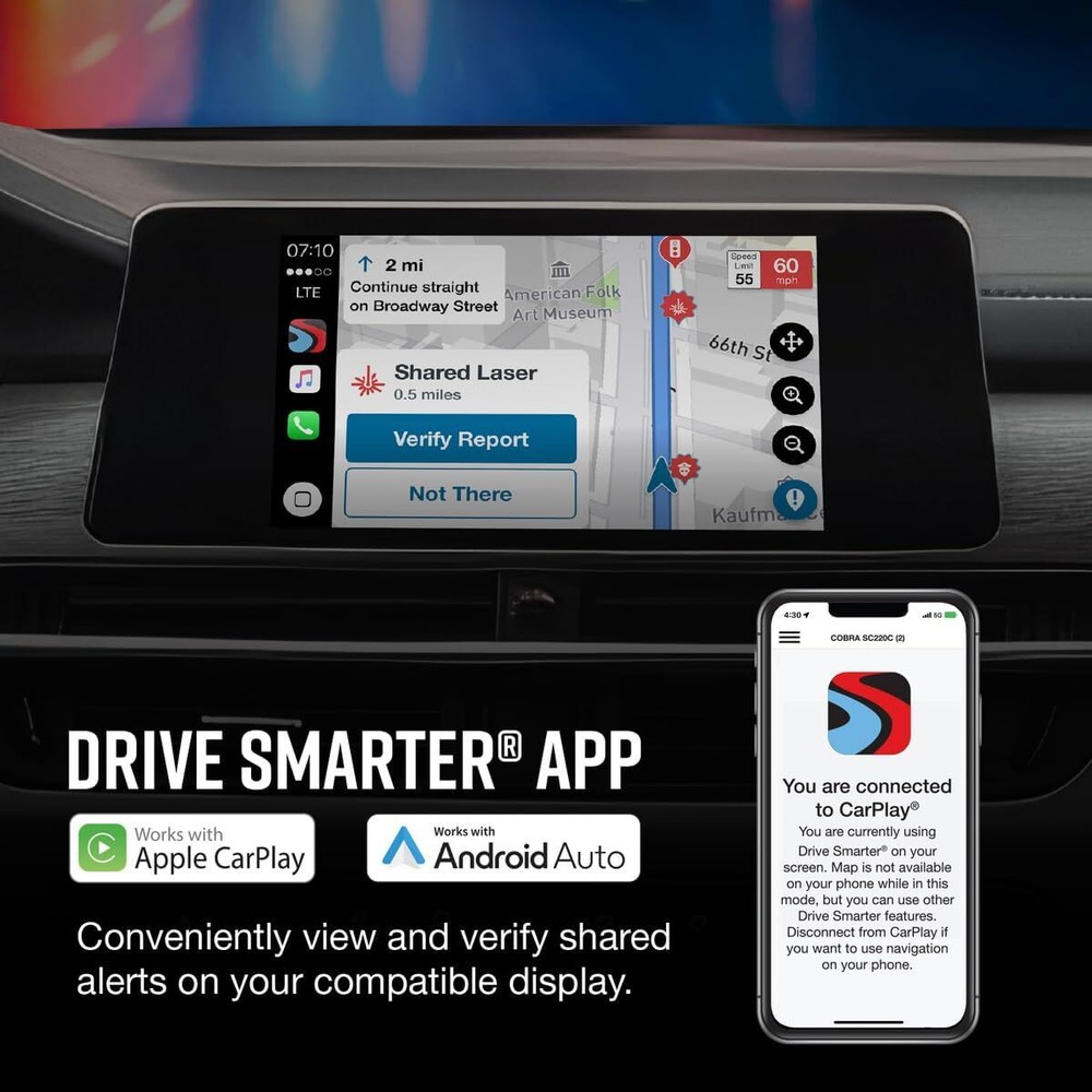 Cobra RAD 480i Laser Radar Detector – Long Range Detection, Bluetooth, Apple