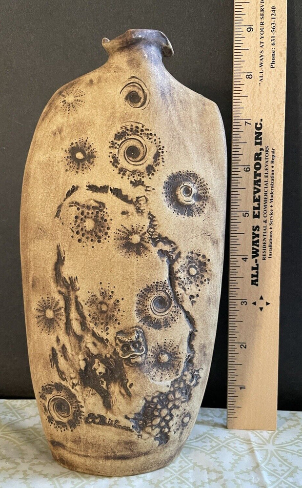 Ed Brinkman Ceramic Whimsical Cowboy Bud Vase Signed