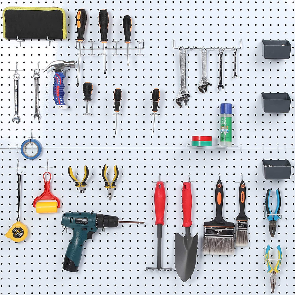 Pegboard Hooks Assortment with Pegboard Bins, Peg Locks, for Organizing Various