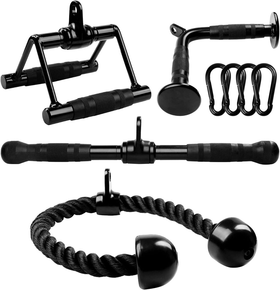 Cable Machine Attachment,Row Handles,Tricep Rope,Straight Bar,V Bar,LAT Pulldown