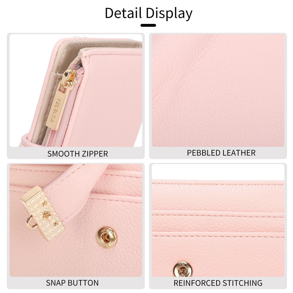 Women’s RFID Blocking Leather Wallet – Small Compact Bifold Wallet with Zippe...