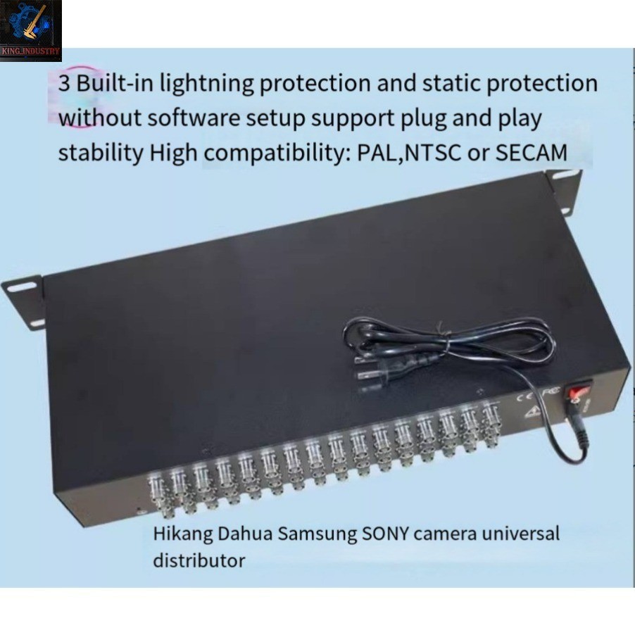 Rack-mounted 16-input 32-output video distributor BNC with 1 input and 2 outputs
