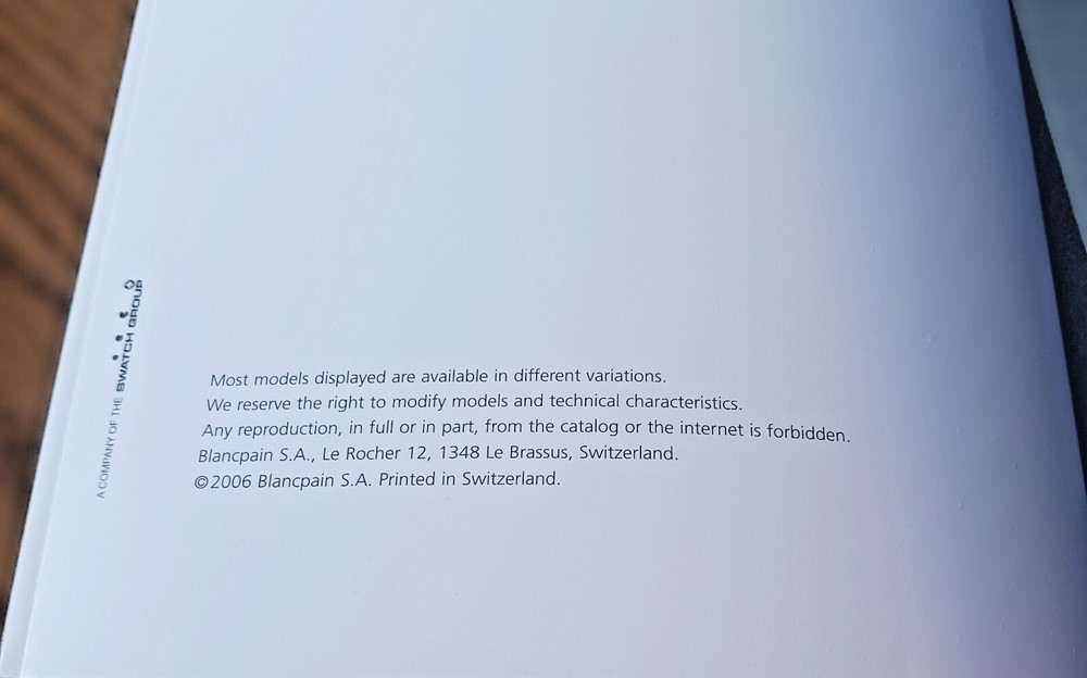 Blancpain 2006 Catalog Pre-Owned Softcover Switzerland