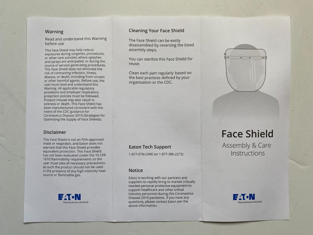 Eaton Face Shields, PPE, Visor, Face Protection, Box of 40