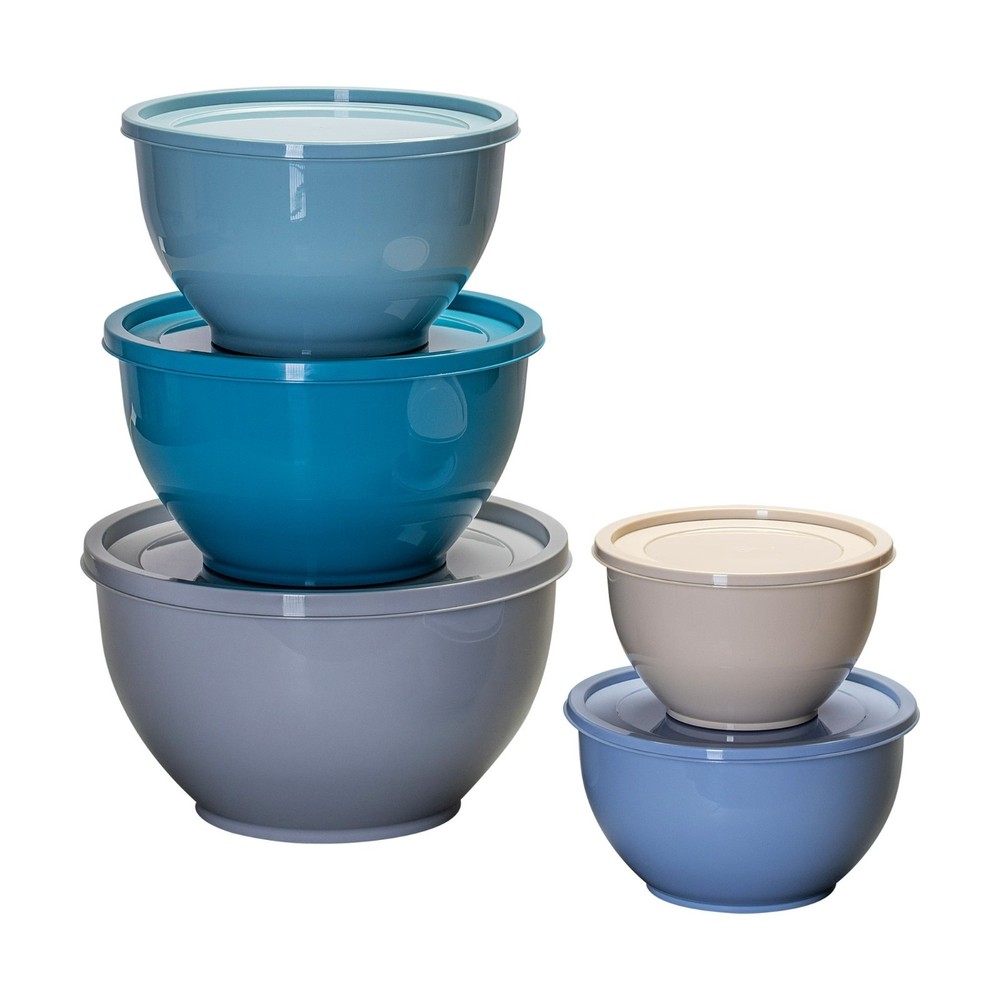 Mainstays Nonslip Nesting Plastic Assorted Mixing Bowl Set with Lids (10 Pieces)