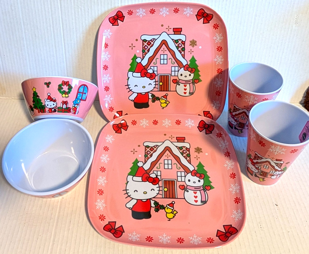Hello Kitty Christmas Melamine Dinner Set Dinner Plate Bowl Cup - Service for 2