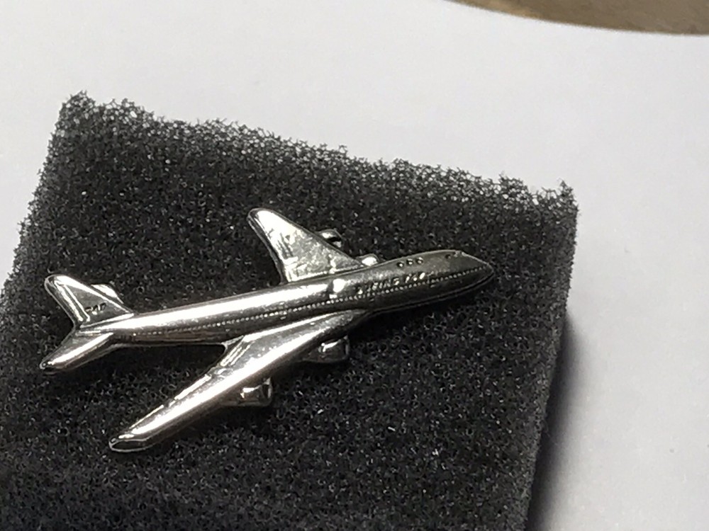 Boeing 747 Lapel Pin - Tie Tack. Sterling Silver