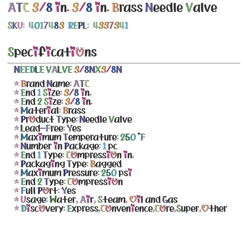 ATC 3/8" Brass Needle Valve