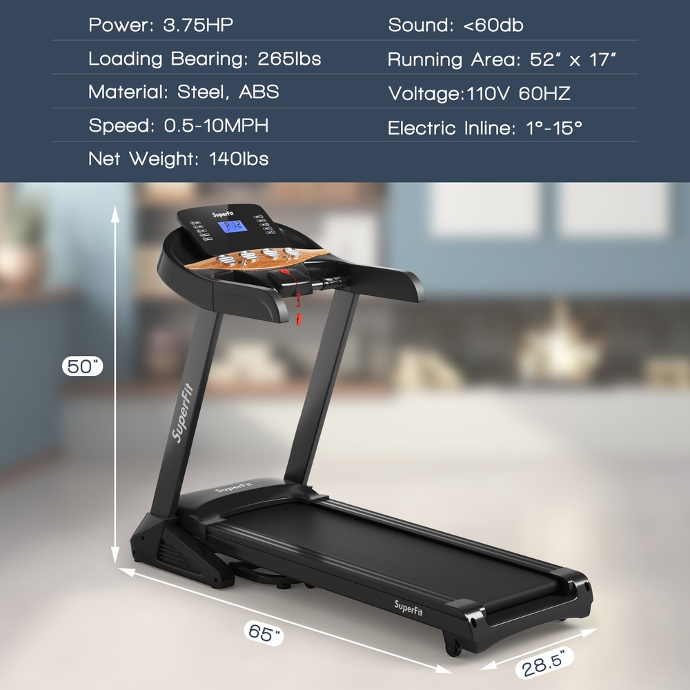 Superfit Electric Folding 3.75HP Treadmill W/Auto Incline 12 Program APP Control