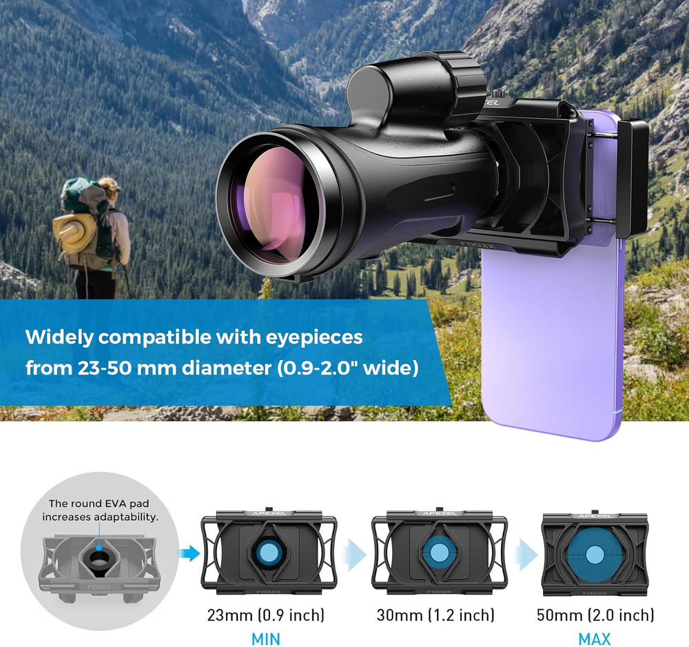 360° Telescope Phone Adapter, Upgraded Binocular Photo Adapter for Android & Iph