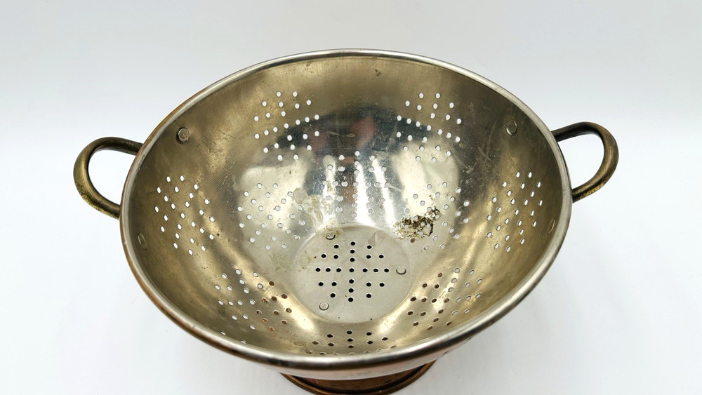 Vintage Copper Colander/Strainer With Brass Handles 9"