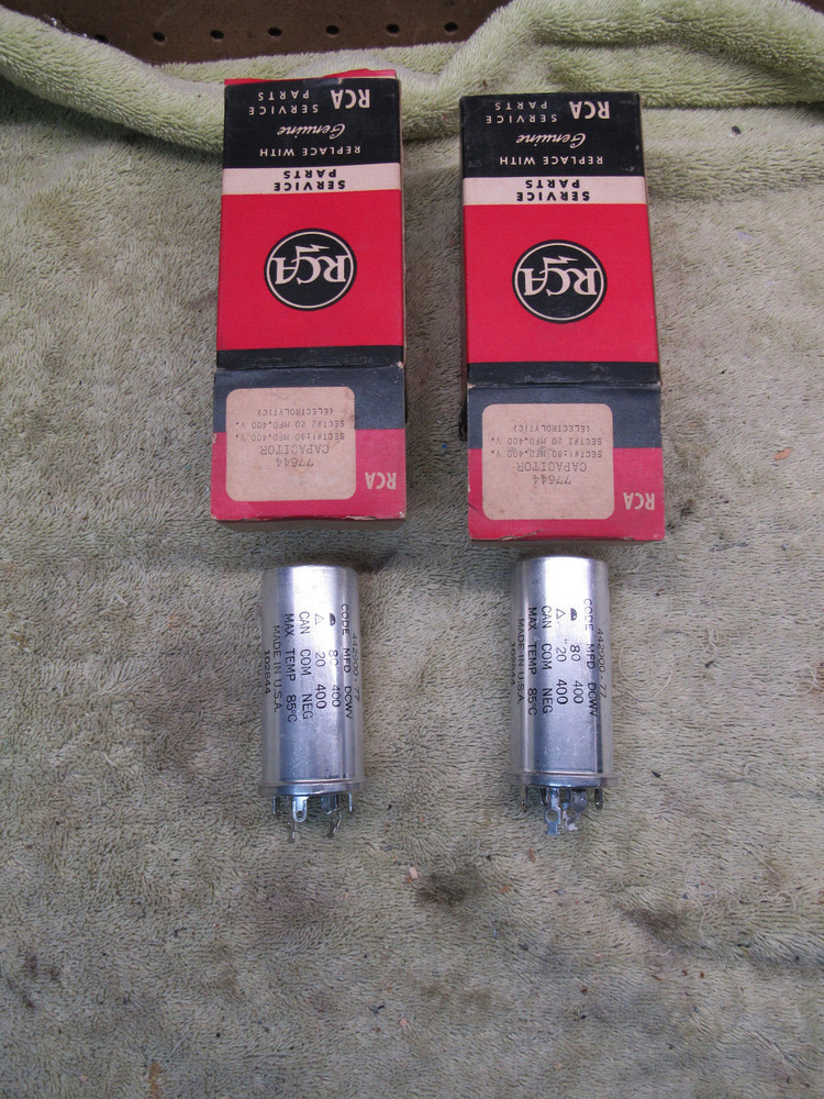 (2) NOS RCA Electrolytic Can Capacitor 400V 20 + 80 MFD 77644