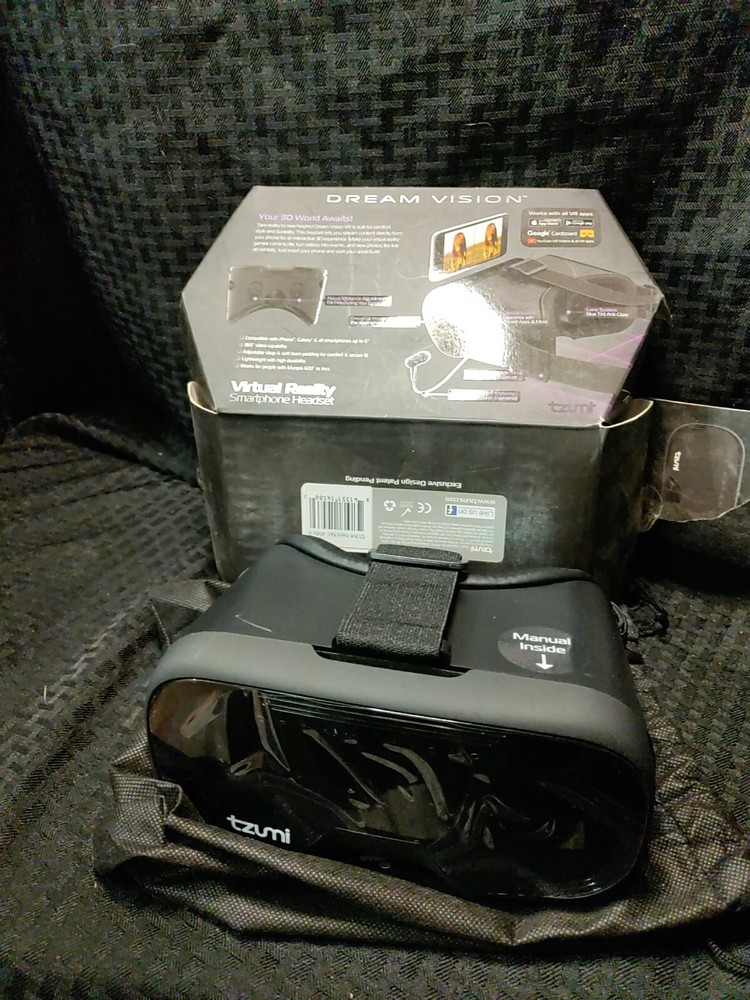 Dream Vision VR Virtual Reality 360 Smartphone Headset Earbuds iOS Android Black