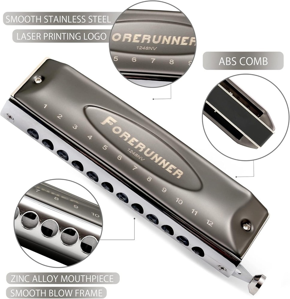 Rich Sound Forerunner Chromatic Harmonica in C Key - Ideal for Beginners & Pros