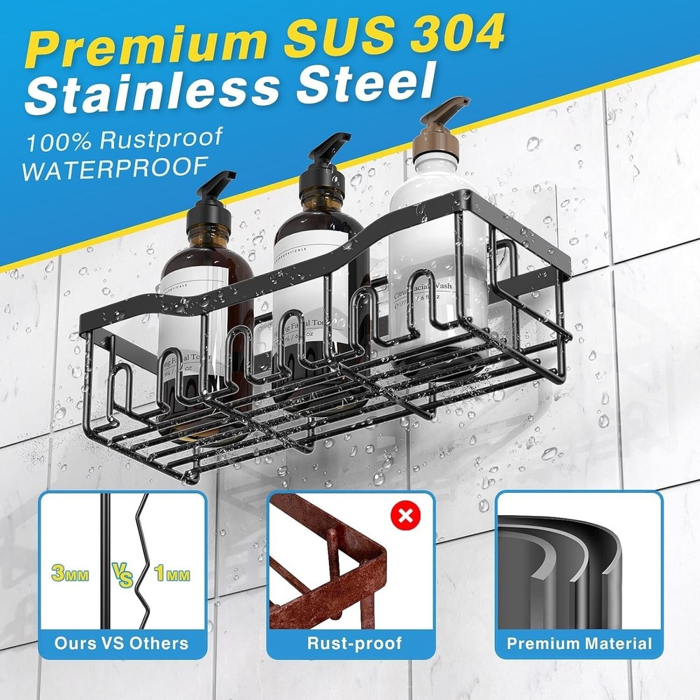 5 Pack Stainless Steel Shower Caddy Organizers, No Drill Storage Solution