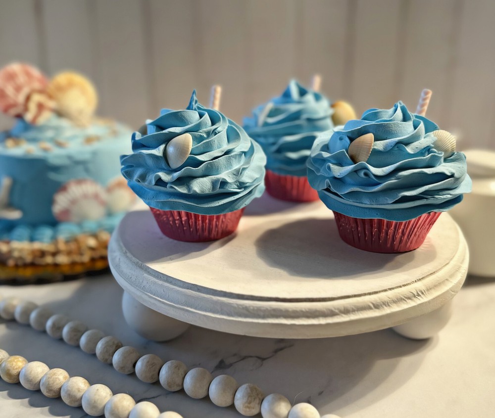 DEZICAKES Fake Cupcake Artificial Food Blue Seashell Shell Cupcake