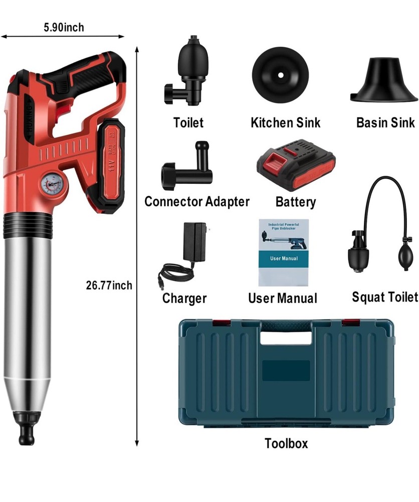 Electric Toilet Plunger，Drain Clog Remover Tools