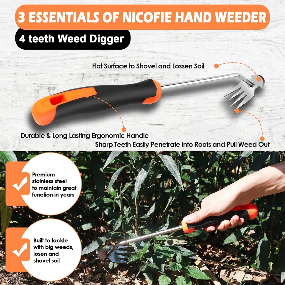 2025 Hand Weeder Tool, Rubber Handle Manual Weeder Puller Tool, Uprooting Weedin
