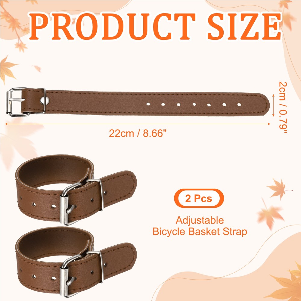 2 Pcs Adjustable Leather Bicycle Basket Strap, Brown
