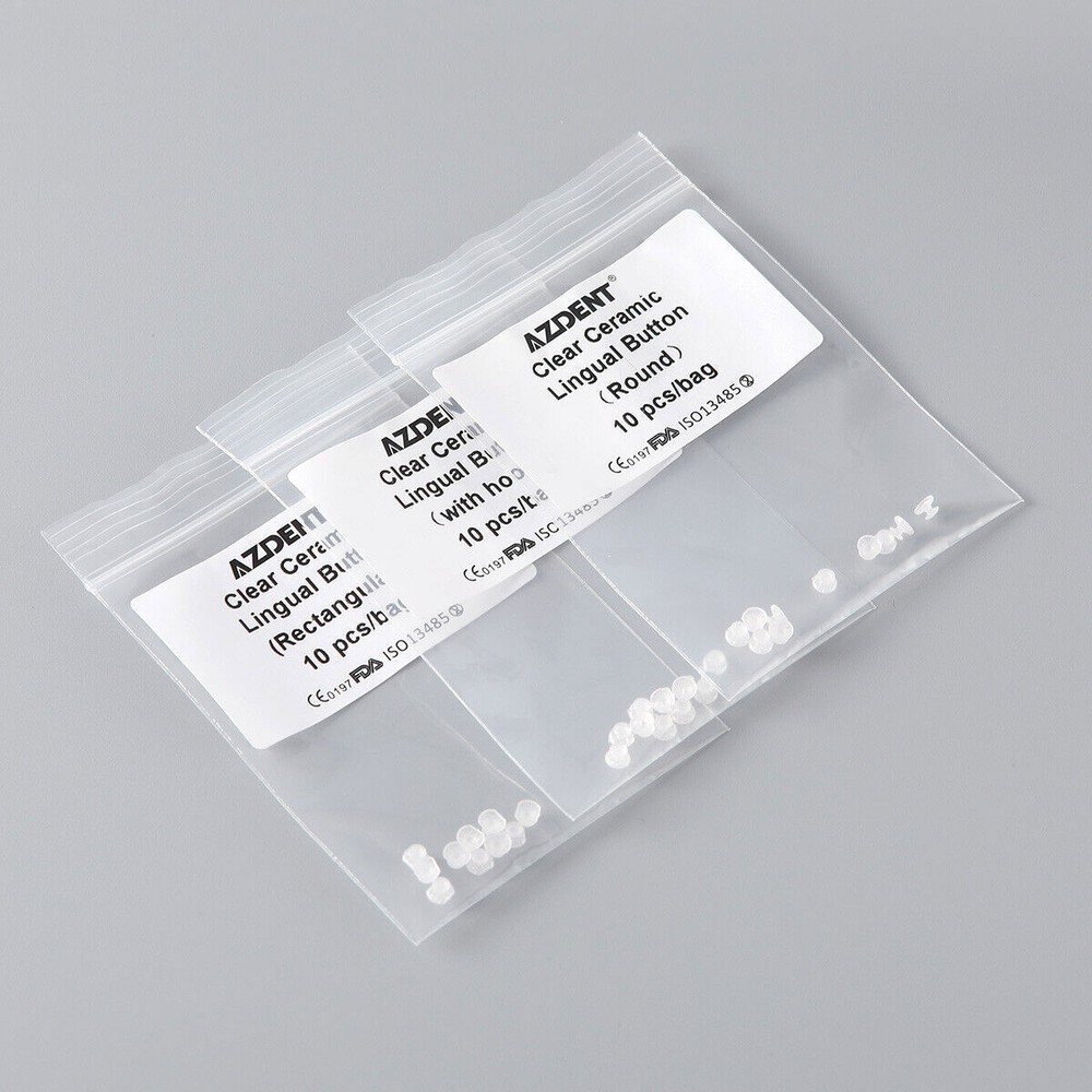 Dental Ortho Composite Clear Ceramic Lingual Buttons for Round Rectangular Base