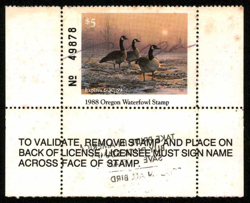 1988 OREGON WATERFOWL PERMIT LARGE MARGIN COPY  - VF  (ESP#3342)