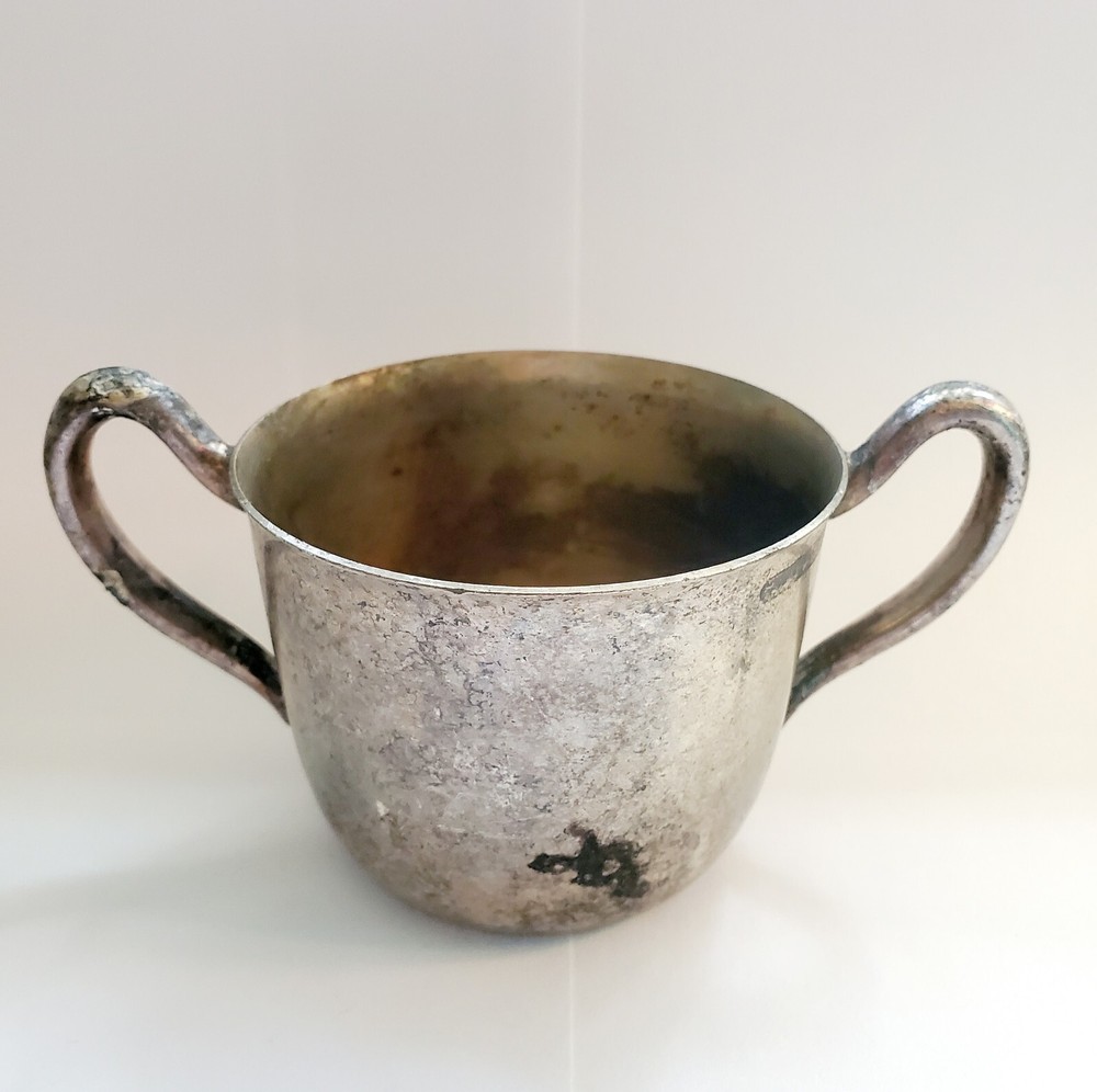 Academy Silver On Copper Cup Double Handle Mug Antique