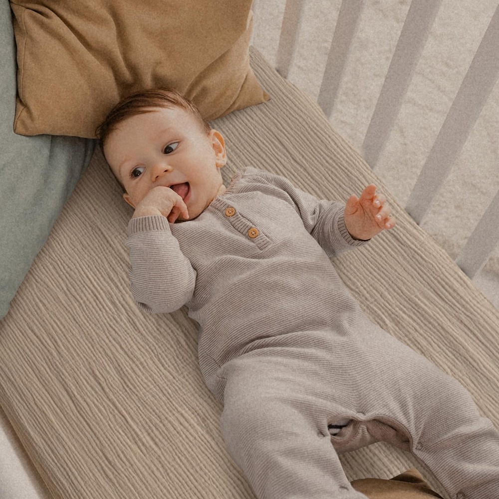 Muslin Mini Crib Sheets 3 Pack, Breathable Pack and Play Sheets Fitted Soft C...