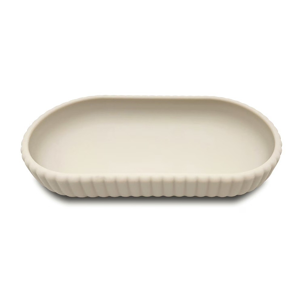 Rubberized Plastic Ribbed Organizer Tray Beige Storage Desktop Drawer