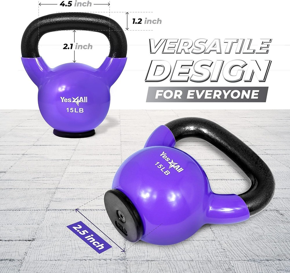Durable Rubber-Bottom Kettlebell - Unisex Strength Training Weights 15lbs