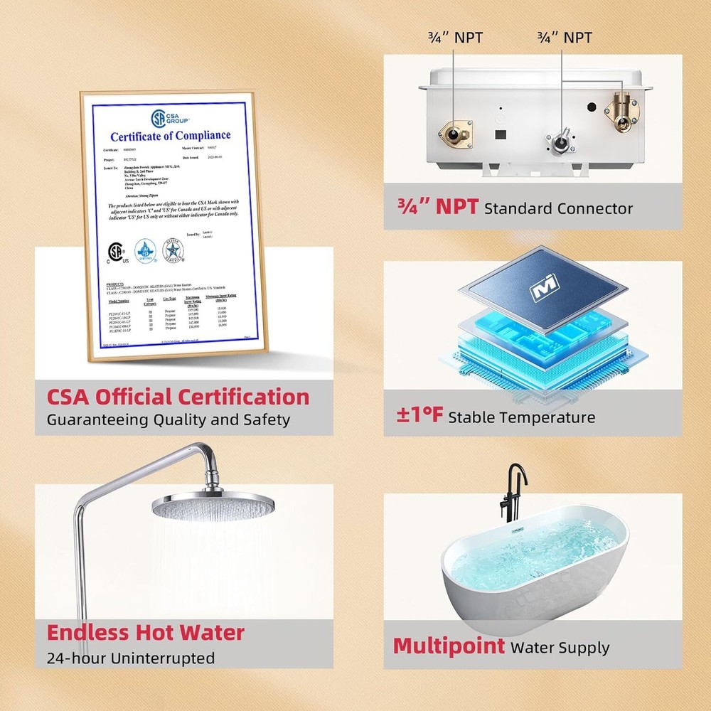 16L Natural Gas Tankless Water Heater Outdoor 120,000BTU With Remote Control