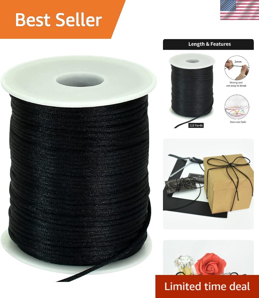 Black Nylon Beading Thread - 2mm Thick, 110 Yards for Multiple Craft Uses