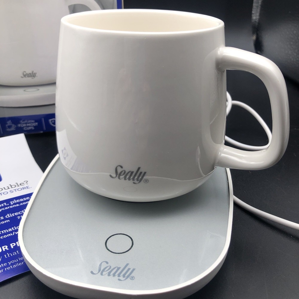 Sealy Coffee Mug+Mug/Cup Warmer 2Pc Set, USB Power, Temp Control, Gravity Switch