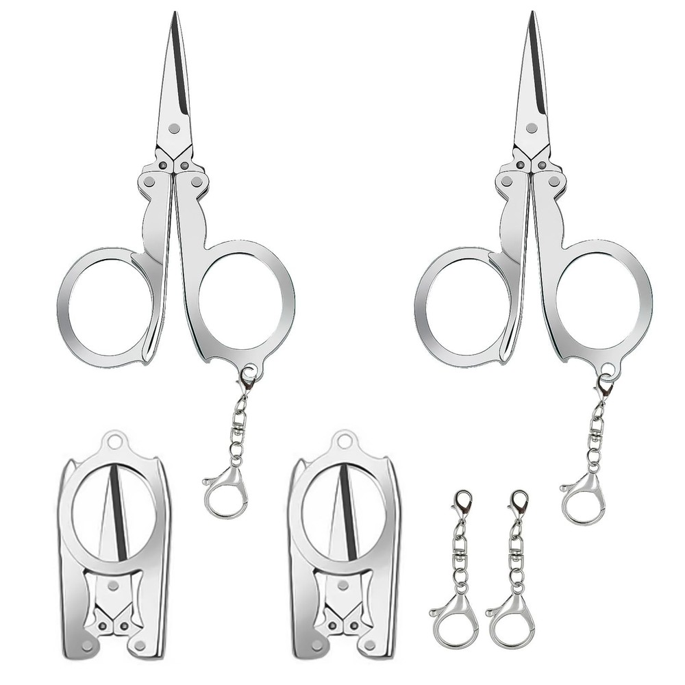 4pc Small Folding Scissors, With Key Chain, Portable - Mini Scissors For Trav...
