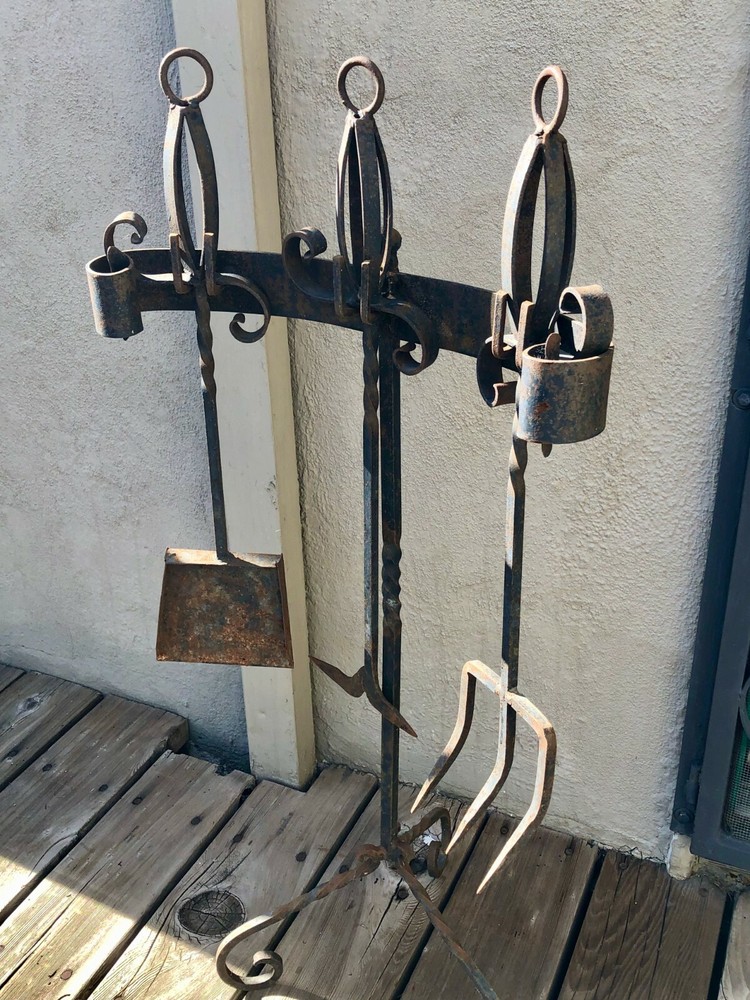 Heavy Duty Wrought Iron Fireplace Tool Set