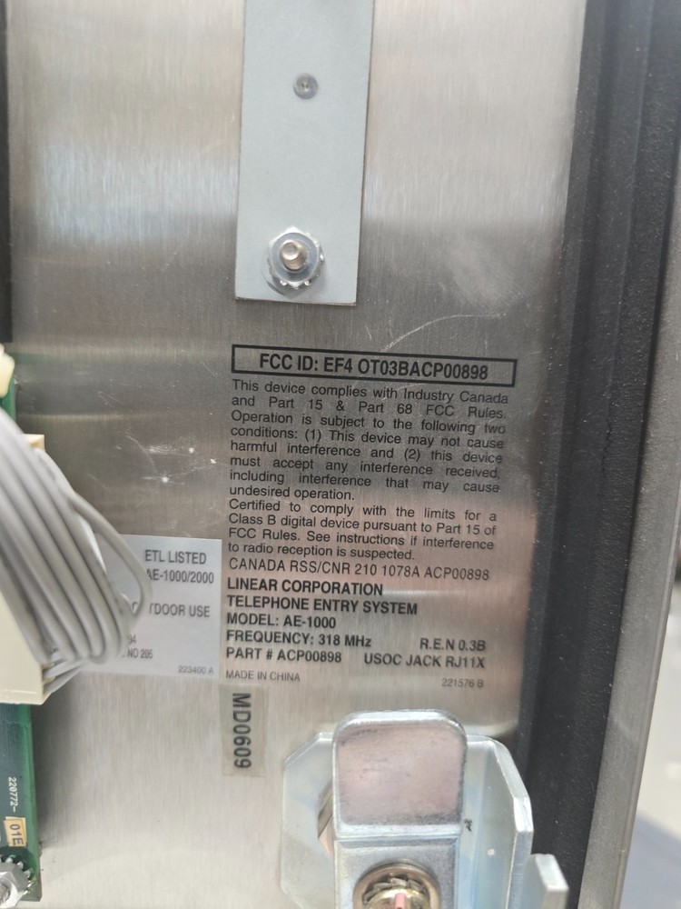 USED/TESTED! Linear AE1000 Telephone Entry System-Free S/H!
