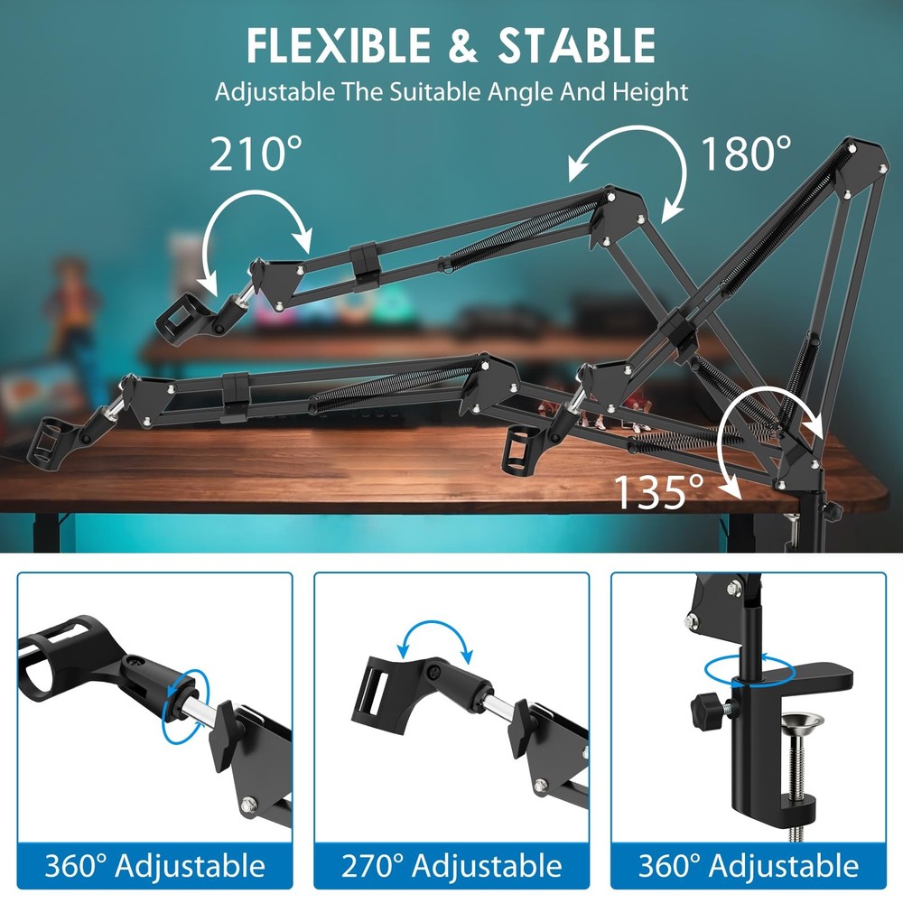 Microphone Stand, Adjustable Microphone Desk Stand for HyperX Mic Boom Arm St...