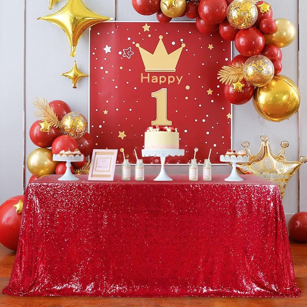 QueenDream Sequin Tablecloth 90"x156" Red Tablecloth Rectangular Party