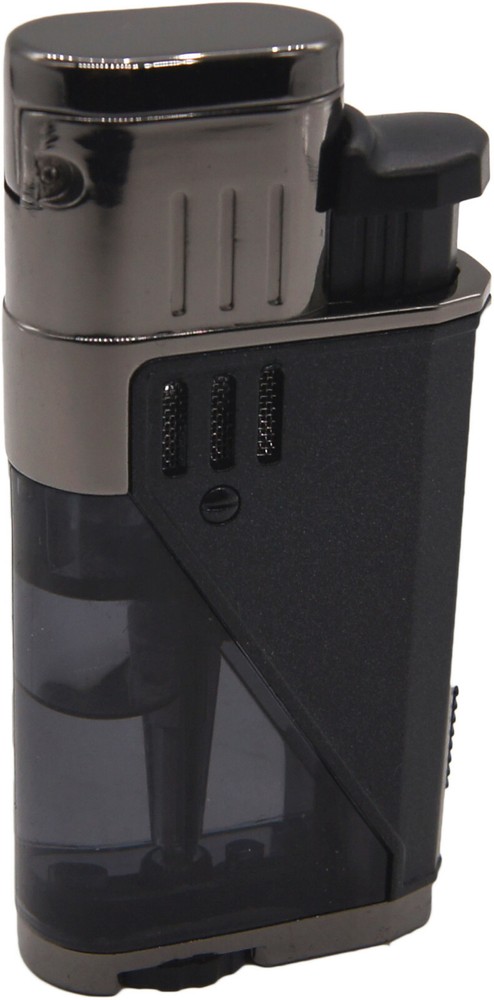 Double Jet Torch Lighter Cigar Windproof Flame Refillable w/Punch Clear Window b