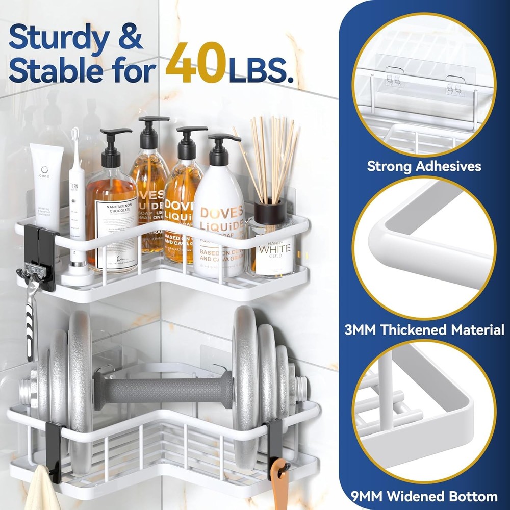 Corner Shower Caddy Organizer, 3-Pack Self-Adhesive Rustproof