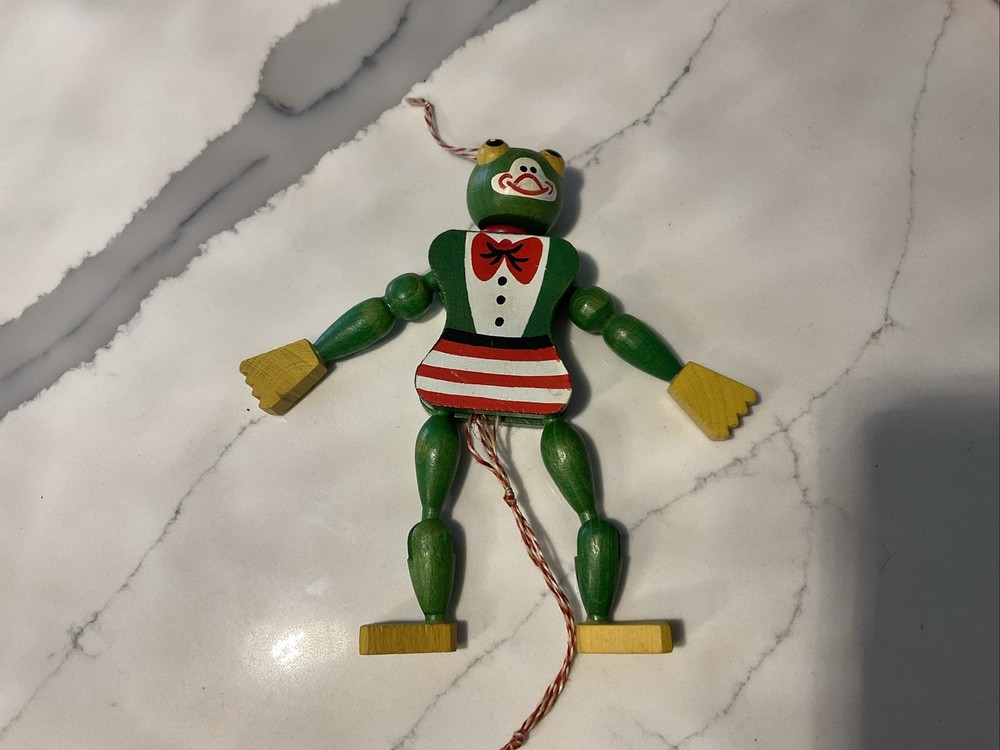 Vintage Austrian Wooden Frog Jumping Jack String Puppet