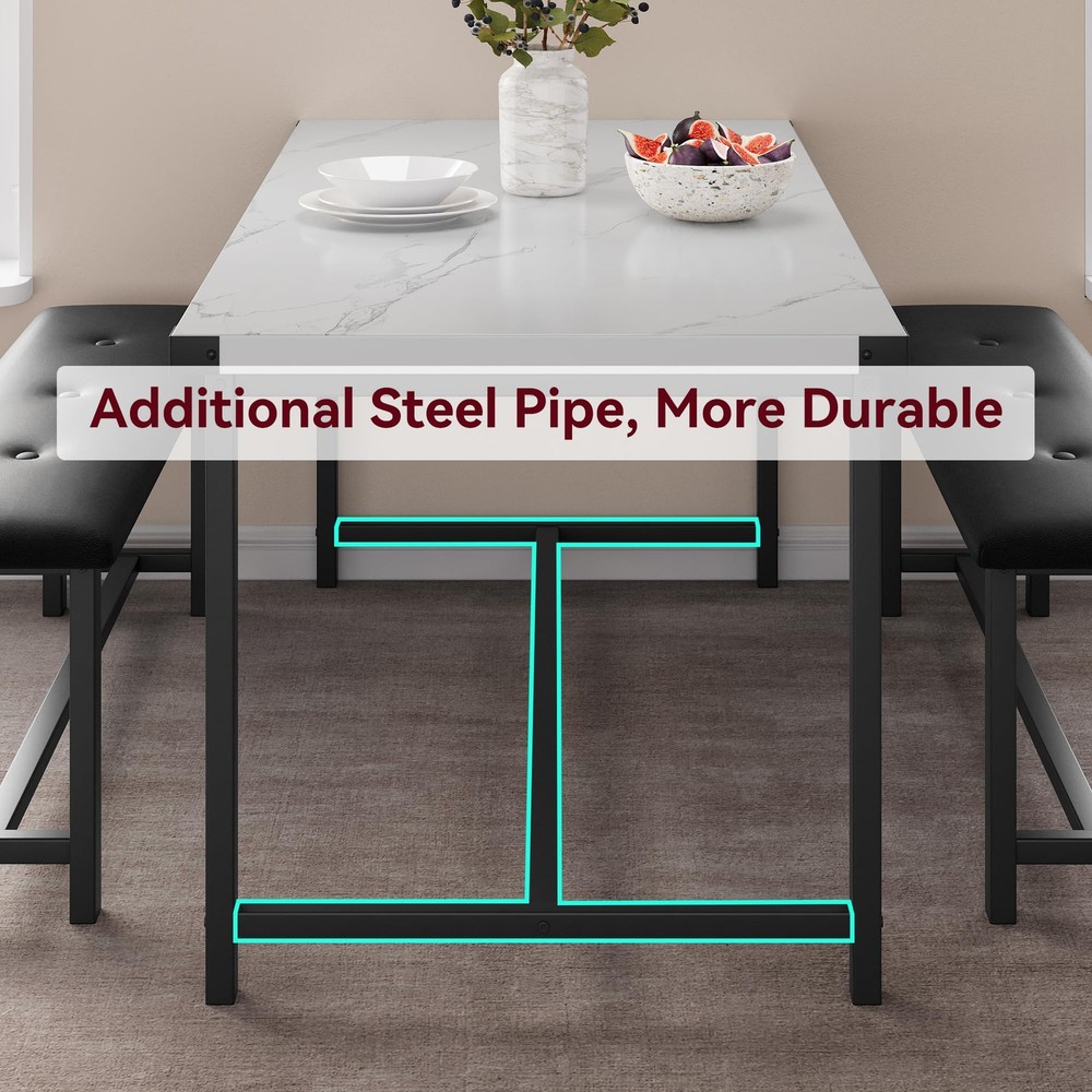 3pcs Dining Room Table Set ,Kitchen Table Set and 2 Upholstered Benches ,Dinette