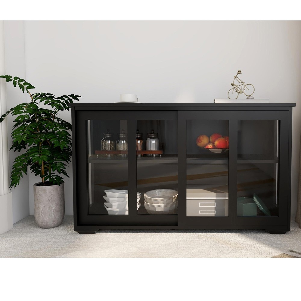 Modern Home Dining Room Buffet Sideboard Server Cabinet with Glass Doors Decor