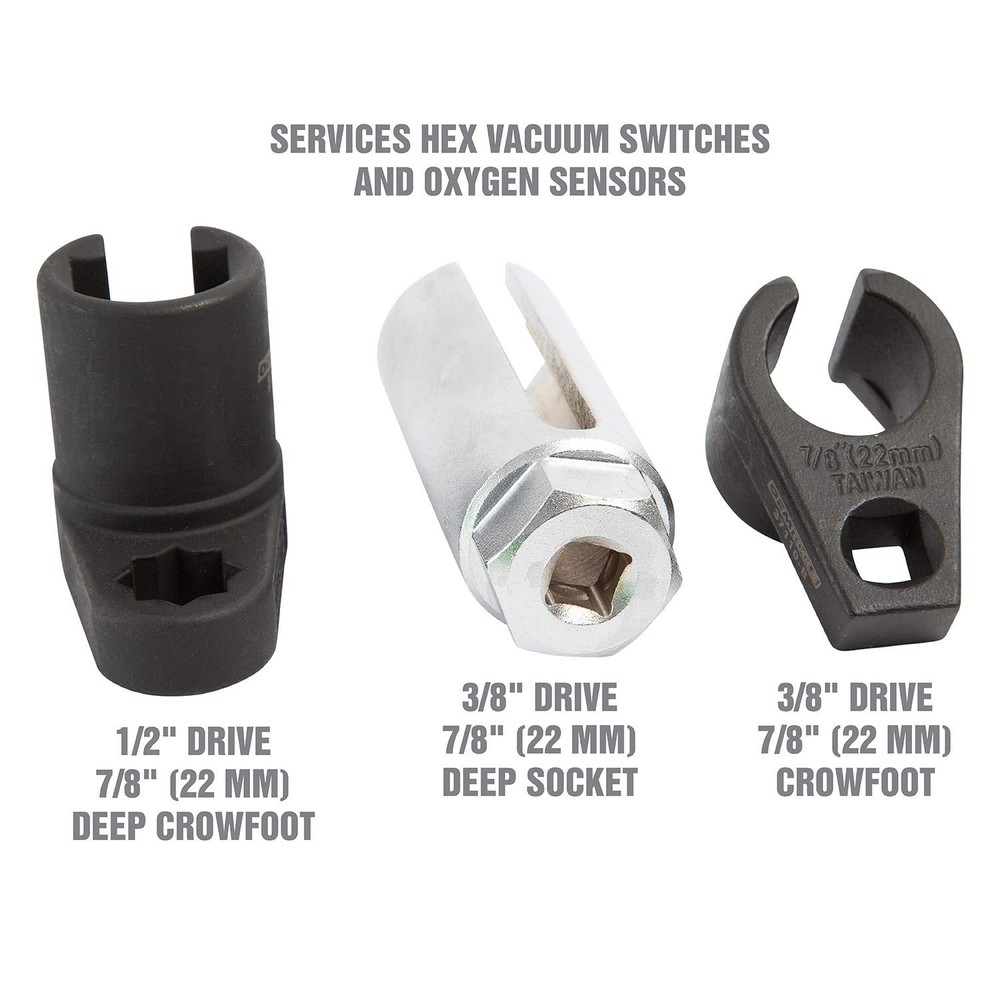 OEMTOOLS 37110 Oxygen Sensor Socket Set, 3 Piece O2 Wrench 22mm, Green