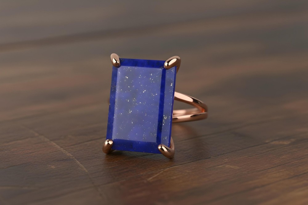 Lapis Lazuli Ring Anemone Jewelry Rectangular 14k Gold Filled Birthstone